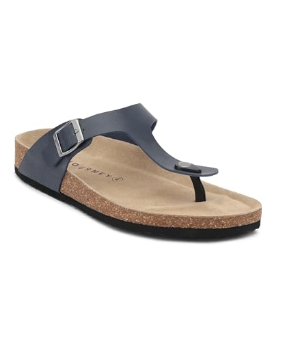 Image of HF JOURNEY Nivera 2.0 Men's Cork Footbed Thong Sandal,Slip On Entry,(Size 41-46) BlackPU, Casual Lounging Slipper, EVA Sole, Flat Heel,Nivera 2.0 - Black (41)