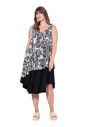 Ulla Popken Damen große Größen Übergrößen Plus Size Jerseykleid Sonnen V-Ausschnitt ärmellos Biobaumwolle schwarz 50+ 837484100-50+