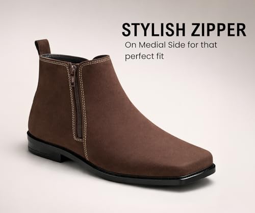 Image of Kraasa THE Ashford - Men's Stylish Vegan Leather Chelsea Boots with Side Zipper & Elastic Panel, Square Toe Ankle Boot (Tan /Black /Brown)