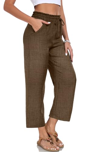 Image of EDUWU Women Casual Pants Loose High Waist Cropped Palazzo Beach Pants Summer Outfits 2026 Trendy