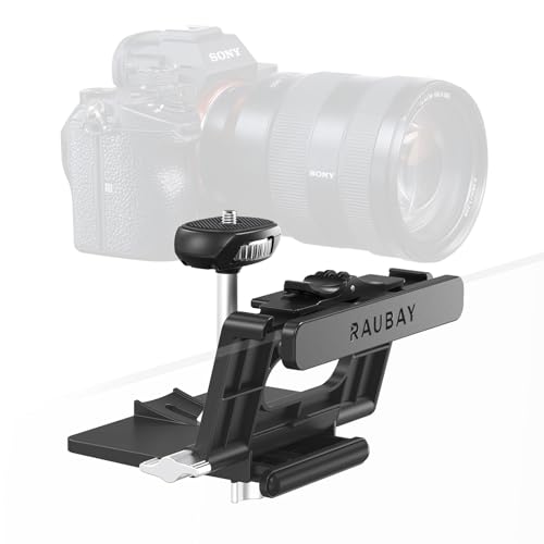 RAUBAY 【Upgraded】 Monitor Camera Mount Stand, Hanging Webcam Clamp with 1/4' Screw, MILC Monitor Top Support for Live Stream, etc. Compatible with Curved Monitors, Maximum Width up to 1.4' CM02