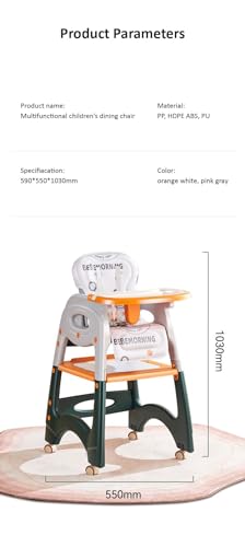 Image of StarAndDaisy 6-in-1 Baby High Chair | CAT Design Multifunctional Infant Feeding Chair | Chair & Table for Toddler | with Backrest & Plate Adjustment (Orange White)