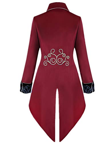 Apocrypha Men's Medieval Steampunk Tailcoat Vampire Gothic Jackets Frock Coat (Medium, Red) #TOP1