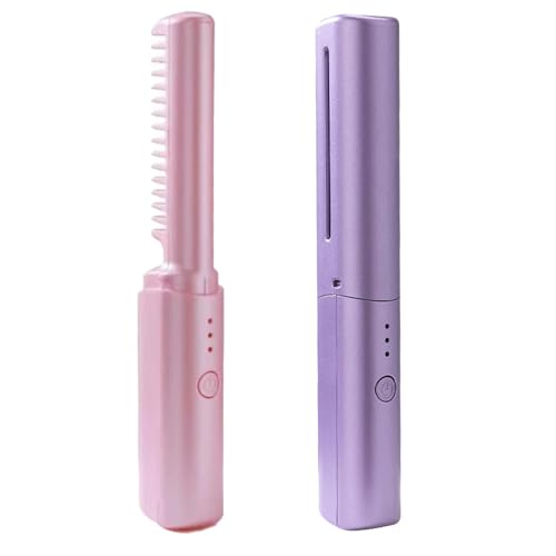 2 piezas de alisador de cabello, peine eléctrico inalámbrico calefacción rápida PULTO PORTABLE PORTIVO USB Cepillo para el cabello recargable para mujeres, cochecito de cabello inalámbrico