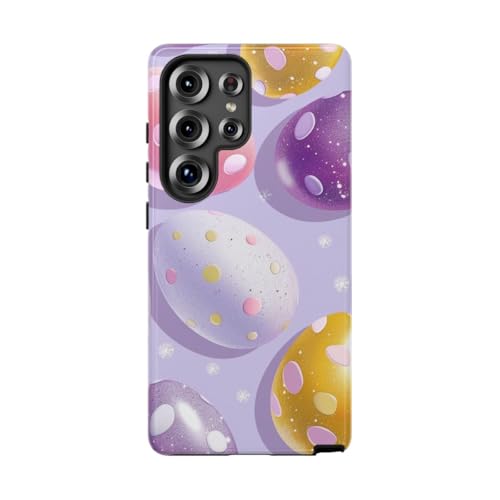Coque rigide brillante Samsung S25 Ultra Violet avec motif œuf de Pâques à pois