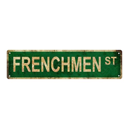 FRENCHMEN ST Mardi Gras New Orleans Vintage Metal Tin Street Sign Bar Cafe Garage Cave Home Room Wall Bathroom Farmhouse Garden Porch Patio Decor, 16 x 4 Inch