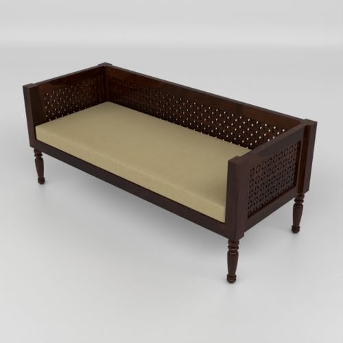 Image of Solid Sheesham Wood 3 Seater Sofa for Living Room | Wooden Couch for Hall | Set with Base Cushion for Office & Lounge | Rosewood, (Walnut)