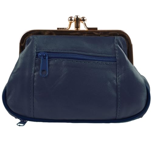Oakridge Leather Monedero de doble cierre para mujer, azul marino, Monedero con cierre