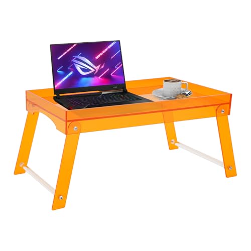 Acrylic Bed Tray with Foldable Legs, 23.6''×13.7''×9.8'' Multipurpose Breakfast Tray for Couch or Bed, for Bedroom Living Room Birthday Wedding School (Orange)