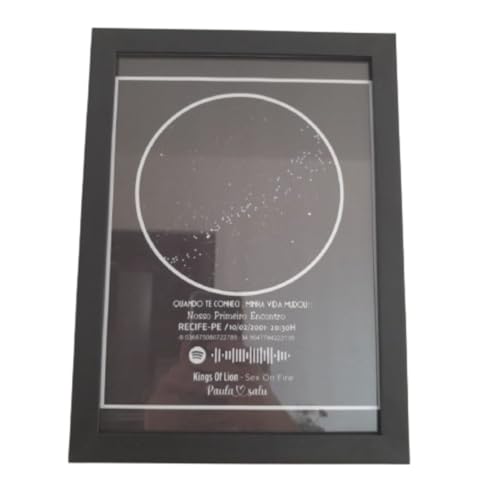Quadro Decorativo Mapa das Estrelas com QRCode e Moldura com Vidro