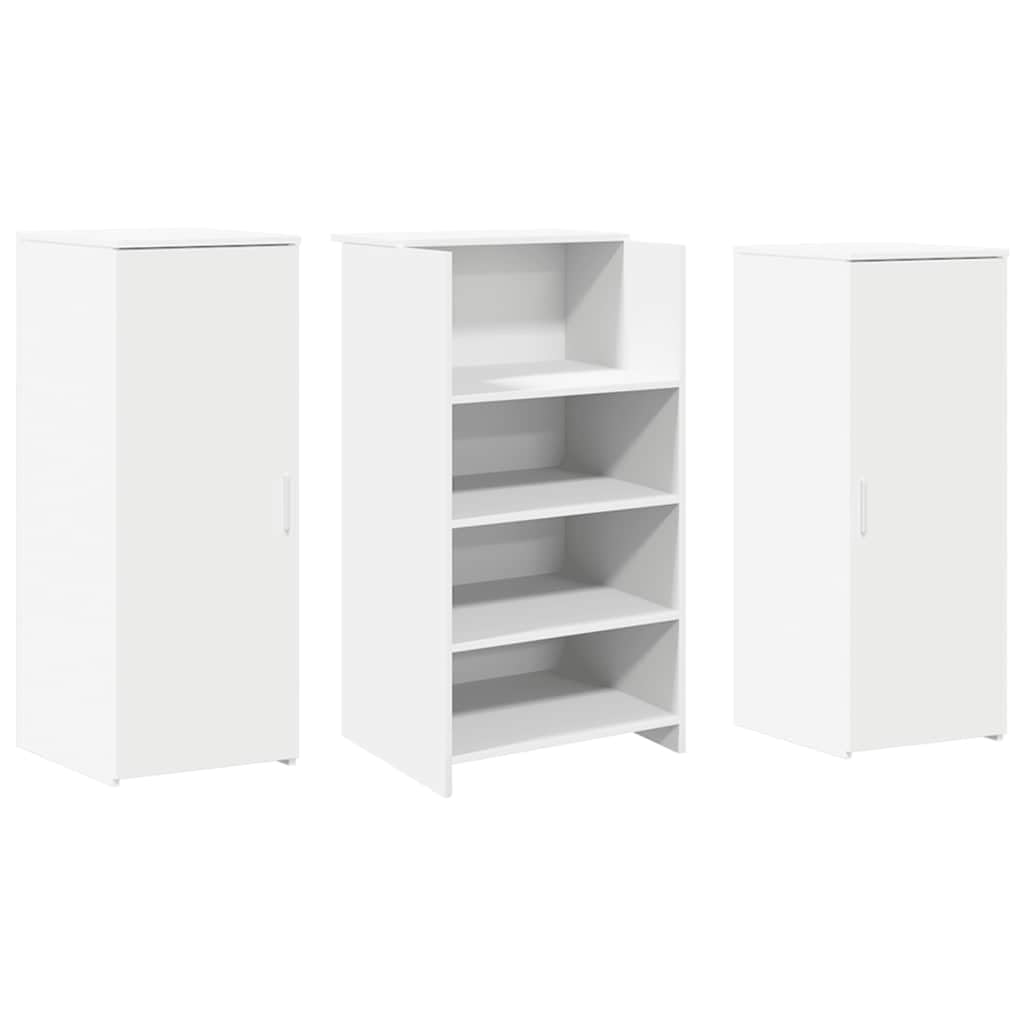Générique Scrivania da reception bianca 135 x 50 x 103,5 cm in legno di ingegneria con piano di lavoro integrato, ampio spazio di archiviazione e armadio, ideale per ufficio, hotel, clinica o salone