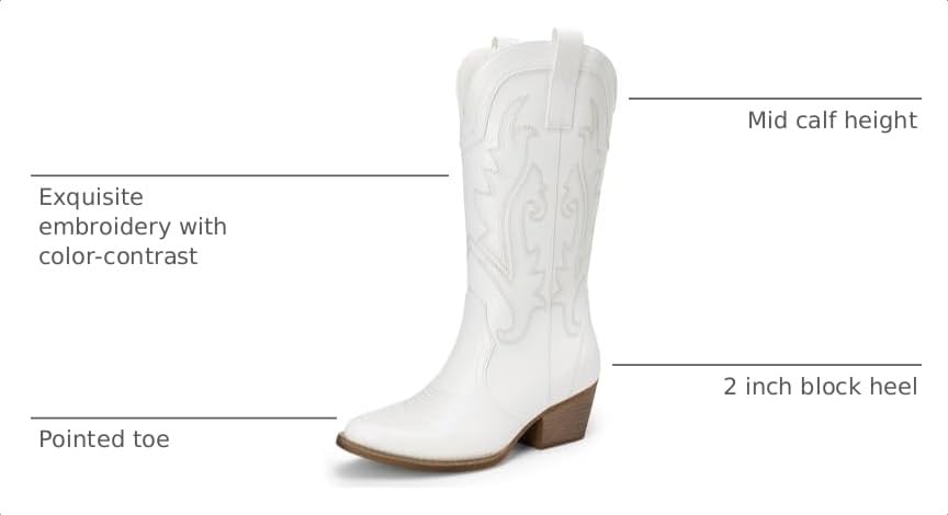 Image of DREAM PAIRS Women's Cowboy Cowgirl Western Boots | Embroidered Pointed Toe Low Heel Western Mid Calf Boots for Theme Party Country Concert