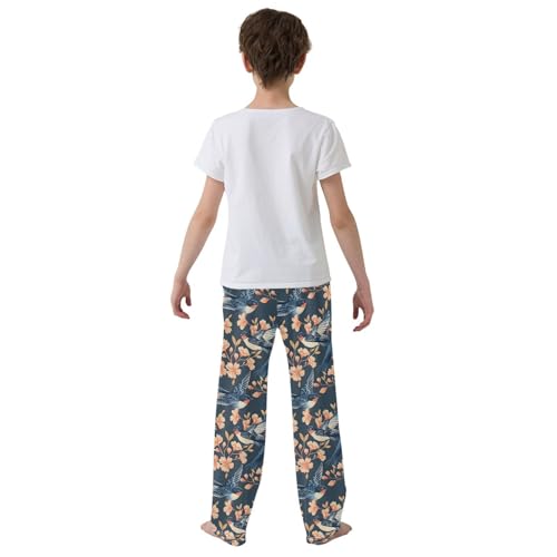 Pajama Pants Birds and Pink Flowers PJ Bottoms Sleepwear Lounge Sleep Pant with Pockets3