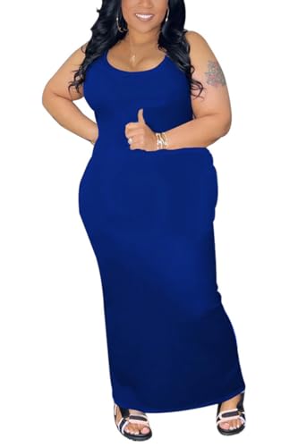 Image of YeGine Women Plus Size Sleeveless Bodycon Maxi Dresses Sexy Slim Tank Dresses