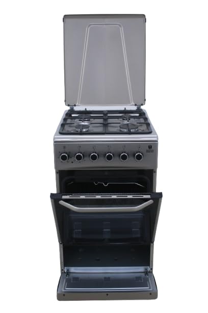 Gasline Gas-Elektro Standherd SHGE5060INX Elektrobackofen mit Gaskochfeld 50 cm Edelstahl Umluft, Grill mit Drehspieß