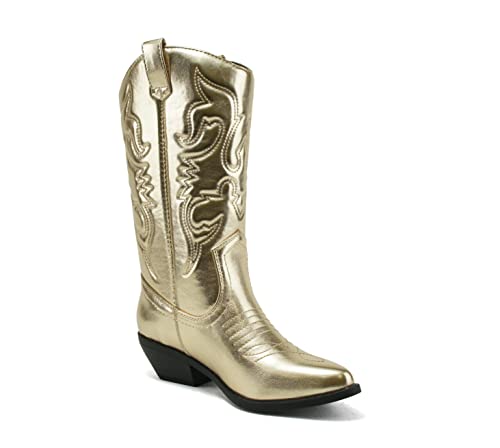 Soda Women Cowgirl Cowboy Western Stitched Boots Pointy Toe Knee High Reno-S (8.5, GOLD METALLIC PU, numeric_8_point_5)4