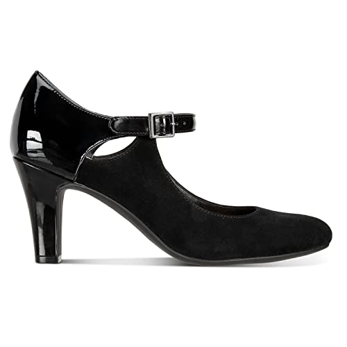 SHODENSE Women Kitten Heel Mary Jane Pumps Round Closed Toe Ankle Strap Mary Janes Patchwork 3" Chunky Heel Dress Sandal Pumps Buckle Retro 4-13 M US2