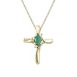 LXR 585 Yellow Gold Emerald and Diamond Cross Pendant