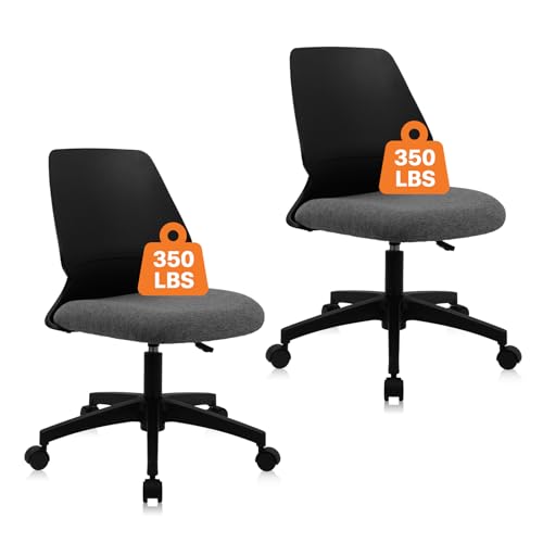 Image of CLATINA Armless Home Office Chair, Ergonomic Small Desk Chair with Wheels and Soft Thick Upholstered Cushion, Comfy Adjustable Height Swivel Computer Task Chair for Conference Waiting, Black, 2Pack