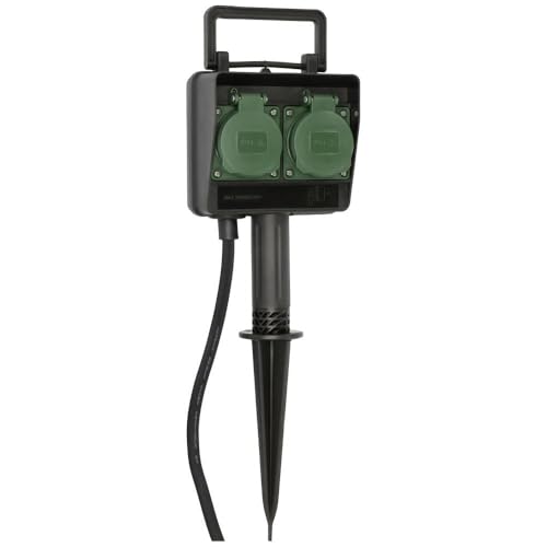 Brennenstuhl Toma de Corriente de jardín/de Exterior 2 Veces con Espiga de Tierra (plástico Resistente a la Intemperie, Toma de Corriente de Exterior con Carcasa Impermeable, Cable de 1,4 m) Negro