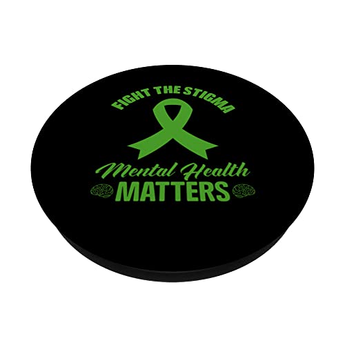 Green Ribbon Fight The Stigma Mental Health Awareness PopSockets Swappable PopGrip, Black - Image 2