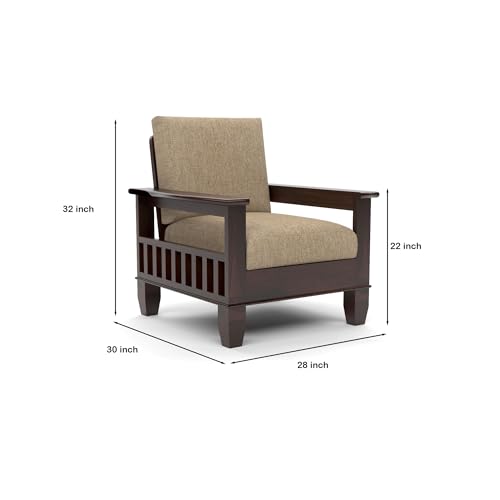 Image of Sheesham Wood Single Seater Sofa | Premium Wooden Single Sofa Chair for Living Room & Bedroom | Single Person Sofa for Home & Office Furniture (Joren Walnut, 1 Seater)
