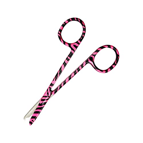 Cynamed Suture Stitch Scissors 4.5" with Crescent Delicate Hook- Perfect for Suture Removal, First Aid, EMS Training and More Premium Quality Instrument- Stainless Steel (Zebra, Pink)