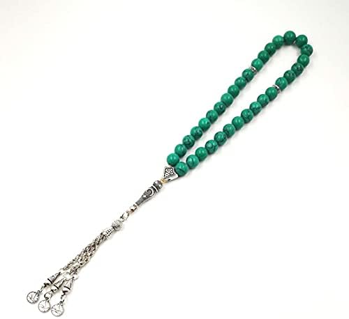 Miniatura 5 de Tasbih - Cuentas de oración musulmana de piedra turquesa verde, accesorios turcos (0.315 in x 45 cuentas)