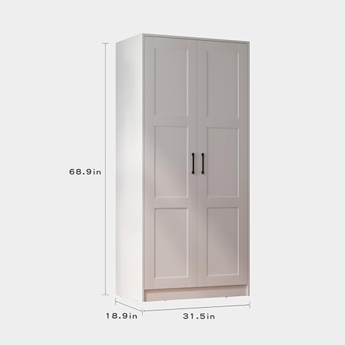 Fddevelop Fenghua Lizhi Wood White Wardrobe Closet with 2 Doors,Bedroom Freestanding Armoire Storage Cabinet with Shelves,Wooden Wardrobe Combination for Hanging Clothes