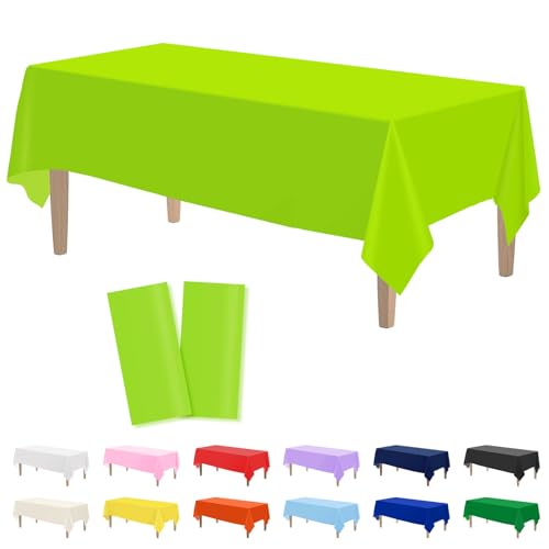 Image of Kopokita 2 Pack Lime Green Plastic Tablecloths Disposable 54 x 108 Inch | Rectangle Table Cloths, Party Table Covers for Birthday, Wedding, Christmas Decorations