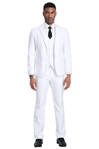 Image of Men's Slim Fit 3 Piece Suit Two Button Business Wedding Dress Tux Suit Set Jacket Vest Pants with Tie