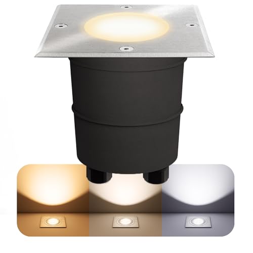 SSC-LUXon MADON Faretto da incasso a LED per esterni, rettangolare, IP67, utilizzabile e resistente ai calci, con lampadina LED GU10, 3 W, bianco caldo