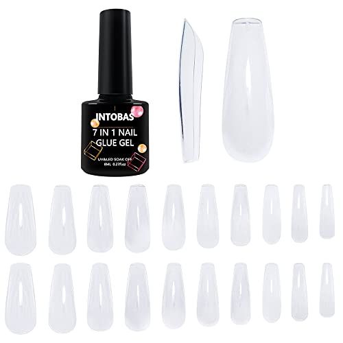 INTOBAS Press On Nails Set, 504Pcs Nagel Tips Set Mit Kleber,Transparent, Ballerina Fake Nails, Full Cover Nail Tips Mit 7 in 1 Nagelkleber Uv Für KunstnäGel 8ml, Acryl Künstliche Nägel Tips 10 Größen Cover
