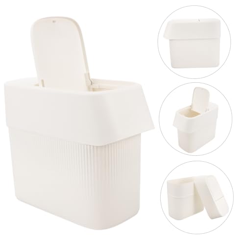 Caneca de basura estrecha con tapa color blanco miniatura 5