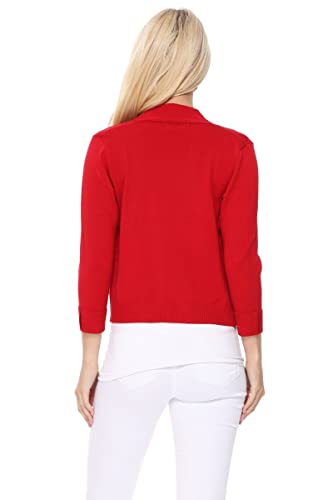 Image of YEMAK Women's Crop Cardigan Sweater - 3 /4 Sleeve Open Front Classic Basic Knit Bolero Cropped Soft Lightweight Knitted Top