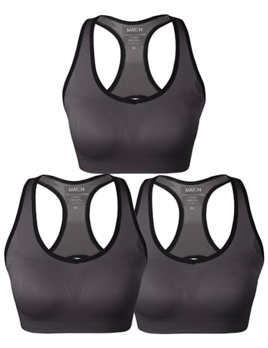 Image of Match Women's Seamless Racerback Sports Bra with Removable Pads Strappy Workout Bra Top for Yoga Gym Running Fitness (New Size)