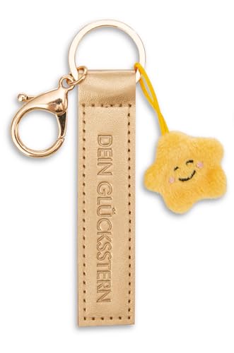 Schlüsselanhänger Dein Glücksstern Kunstlederband gold 10cm mit Stern