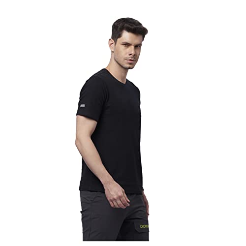 Image of DOMIN8 Breathable Men's Black Regular Fit Tshirt with Reflective Stickers | Running /Training /Activewear /Casual Wear /Gym | Cotton & Polyester