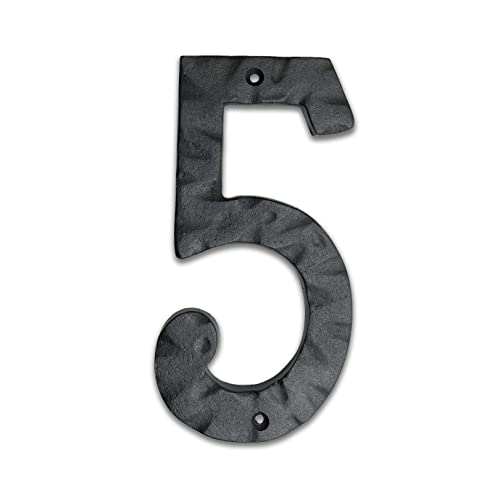 Image of NACH House Numbers for Outside, 6 inch Black Address Numbers for House - Number 5 - Rustic Numbers for Outside with Mounting Hardware