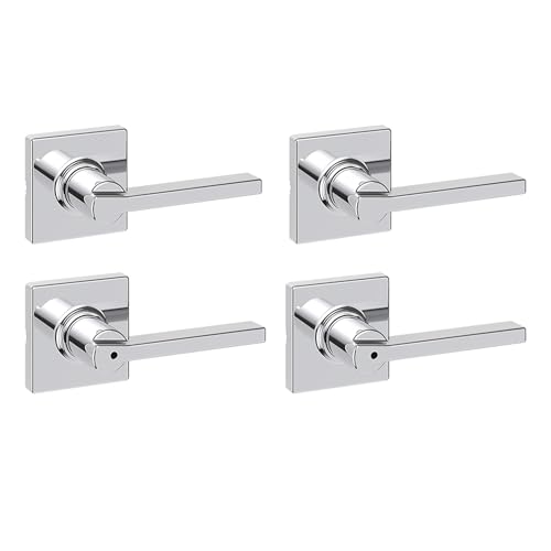 Image of Kwikset Casey Hallway Passage and Bed /Bath Privacy Door Handle 4 Pack, 2 Passage Levers and 2 Privacy Levers, Polished Chrome Reversible Interior Handles
