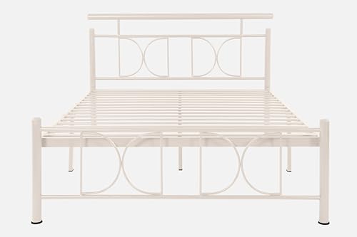 Image of Mexo Metal Queen Size Bed Without Storage | Wrought Iron Double Bed with Headboard & Footboard | Sturdy Powder Coated Platform Bed Queen Size Cot for BedroomLivingRoom Ivory (75x60)