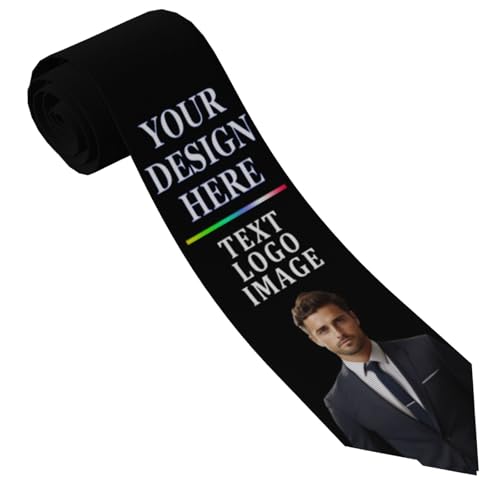 Custom Tie With Your Logo Photo Text Personalized Necktie For Men Design Your Own Customized Ties Gifts For Him Husband Boyfriend Dad Family Black