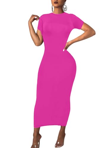 Image of Women's Long Bodycon Dresses Leopard Print Casual Maxi Club Party Tight Dress Short Sleeve