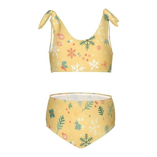 KLL Merry Christmas Snowflake Red Green Girl 2 Piece Bikini Sets Scoop Neck Swimming Swimwear Swimwear