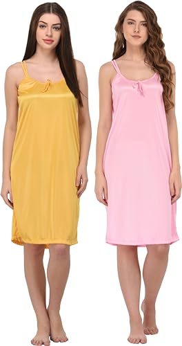 Image of You Forever Women Sexy Satin Striped Solid Above Knee Length Nighty, Loungewear, Nightwear, Sleepwear, Home Wear Short Nighty for Women Pack of 2