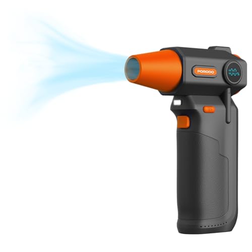 Porodo Turbo Air Duster with 3 Speed Gear, 130000RPM, Rechargeable with LED Work Light, Detachable Nozzles Included, Cordless Air Blower Adjustable Airflow for PC, Cars, Home Cleaning - Black