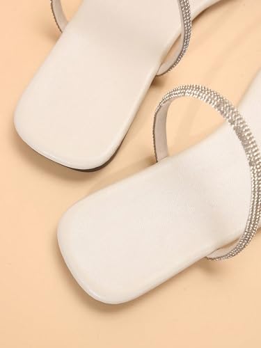 Image of GORGLITTER Women's Rhinestone Wedding Flat Sandals Sparkly Strappy Glitter Dressy Slip on Bling Bridal Prom Cute Slide Shoes