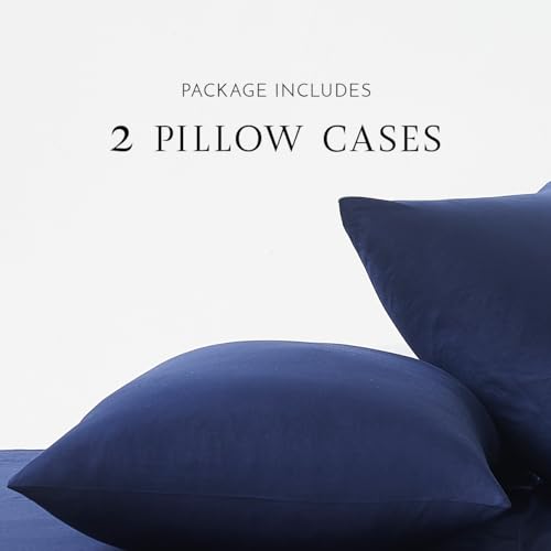 Image of Linen Closet Luxury Cotton 144 Thread Count Organic Cotton Standard Pillowcases, Set of 2, Navy