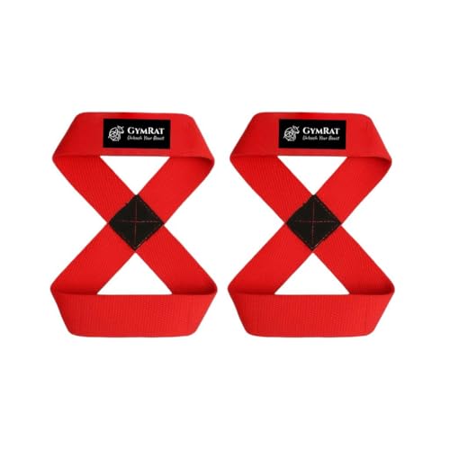 Image of GYMRAT Figure 8 Lifting Straps For Deadlift, Powerlifting, Strongman, & Cross Training Strong Weightlifting Wrist Straps For Men, Women (RED, FIGURE 8 LIFTING STRAPS)