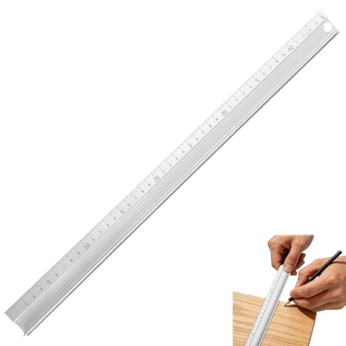 White Aluminium Cutting Ruler With Raised Grip Metal Safety Ruler Multifunctional Precision Metal Safety Rulers For Length Measurement (Silver-45cm)